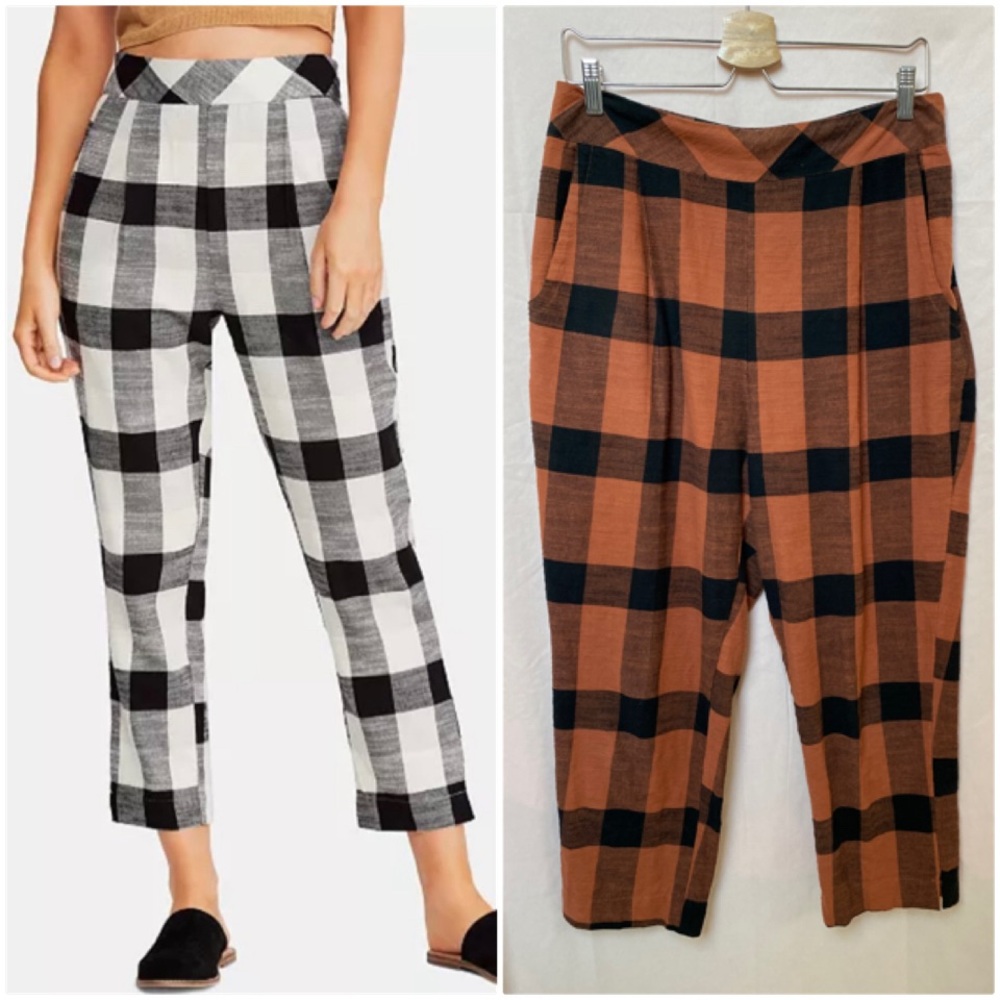 Free People Pumpkin Orange Plaid Cropped Pant Size Large Academia Office Witchy